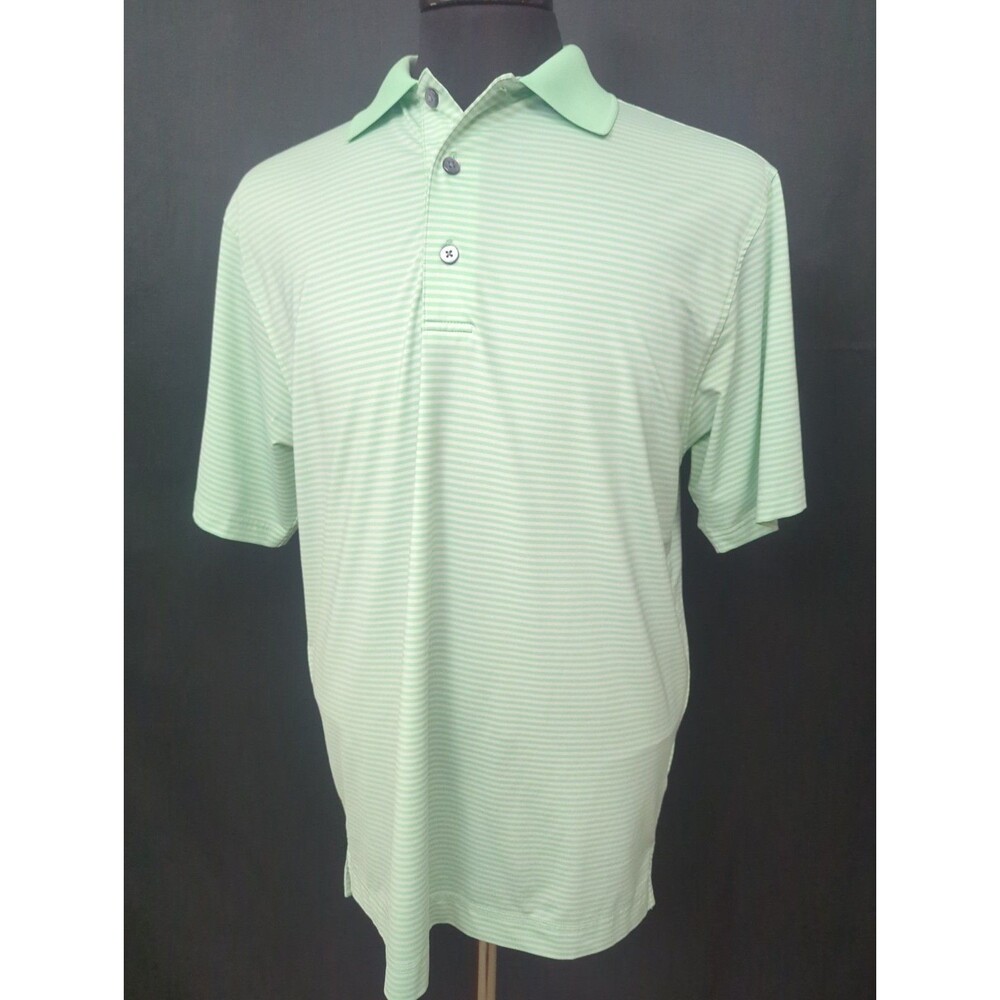FootJoy FJ Mens Light Green White Striped Medium Golf Polo Shirt Short Sleeve